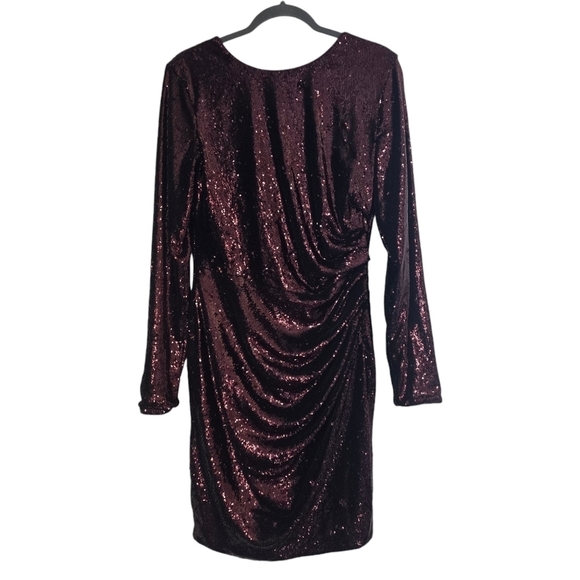 Dress the Population Lolita Red Shimmer Sequin Mini Dress Party Holiday New Year - Picture 2 of 10
